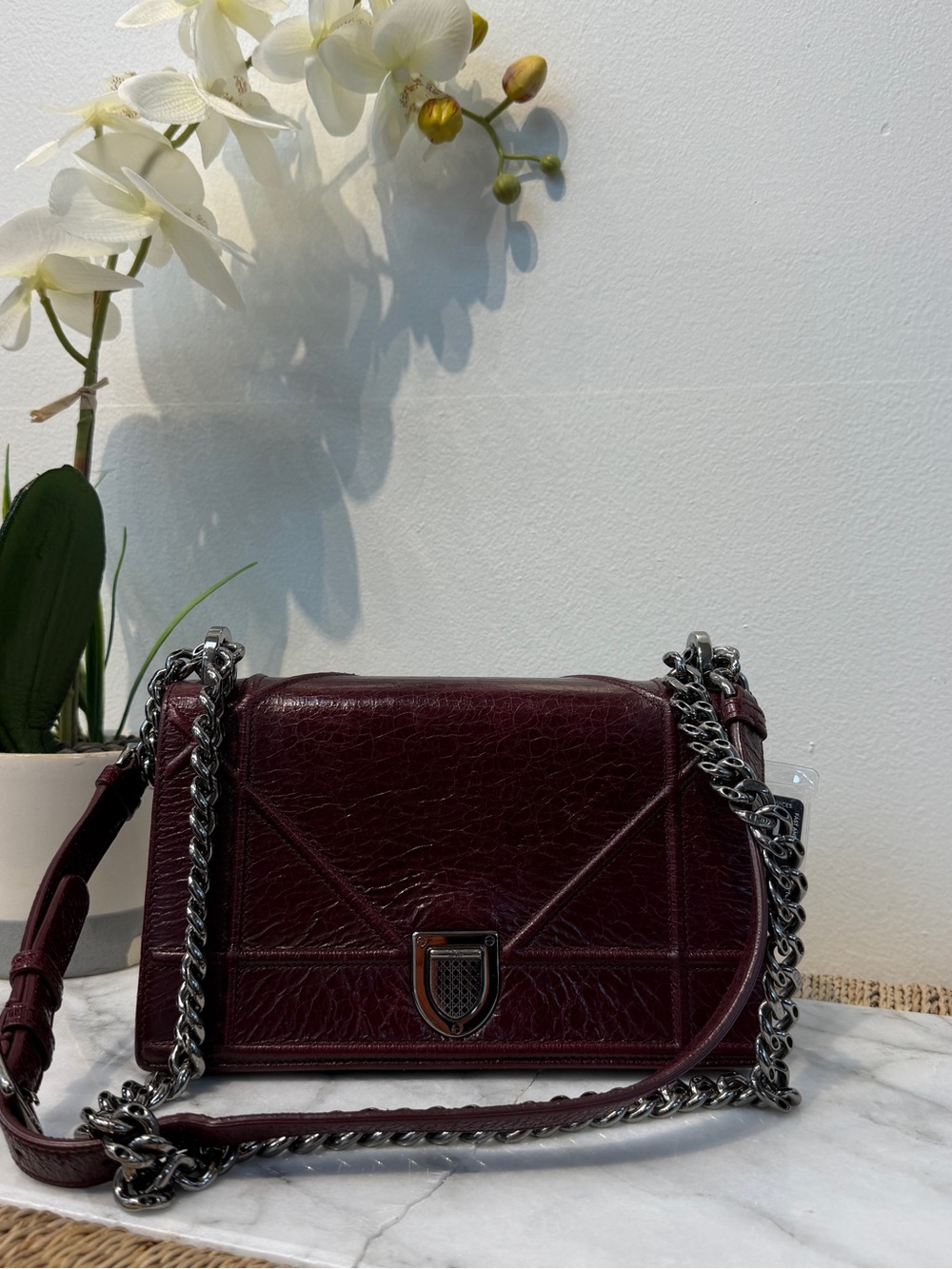 Christian Dior Diorama Burgundy Leather Chain Shoulder Bag